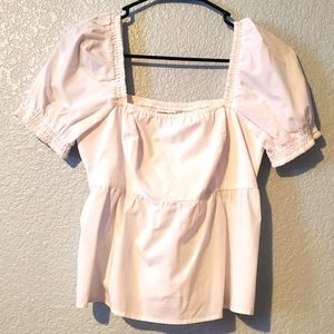 Abercrombie White Puff Sleeve Smocked Back Top size Medium